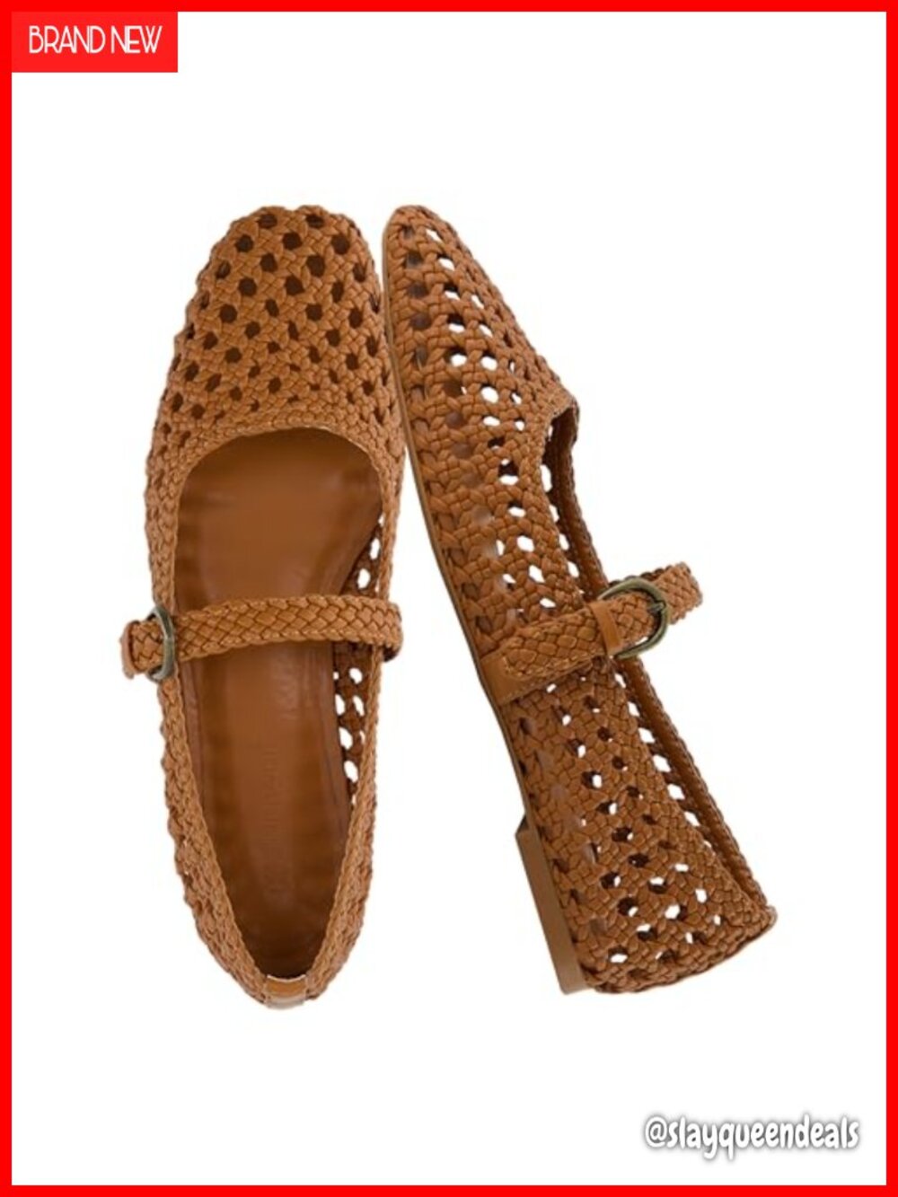 Hand Woven Faux Leather Mary Jane Flats with Memory Foam